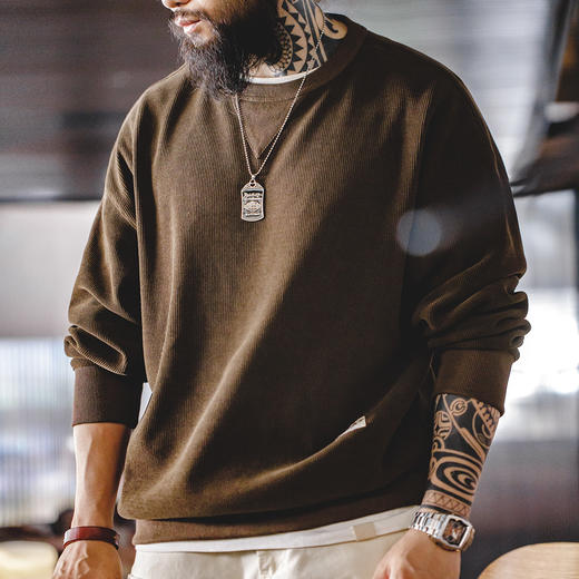 工装优选 美式复古重磅雪尼尔卫衣圆领基础款抗皱打底长袖T恤男秋 商品图3