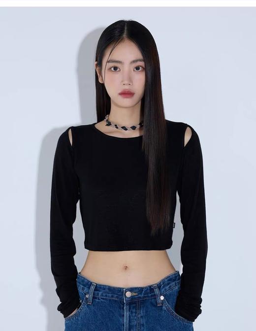 【热销单品】SPELLEDIT2023秋季新款肩膀开衩修身长袖T恤时尚女 商品图6