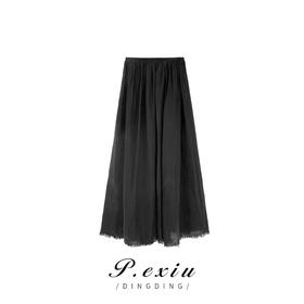 03-4潘依绣丁丁宠粉【现货】0412 PanYiXiu/潘依绣天-丝-麻-料-高级感松紧腰毛边半身裙 20872T-1