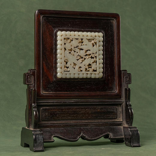 清 红木嵌玉透雕喜上眉梢砚屏 商品图4