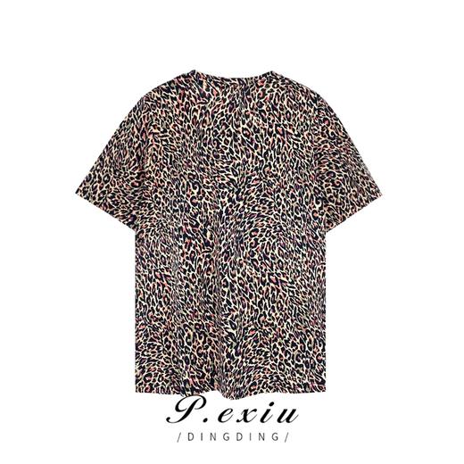 03-4潘依绣丁丁宠粉潘依绣夏季新款豹纹时尚休闲宽松显瘦短袖T恤 Q17180 商品图1