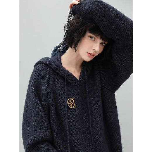 COCOBELLA质感花纱连帽针织衫女加厚休闲毛衣卫衣MZ578 商品图1