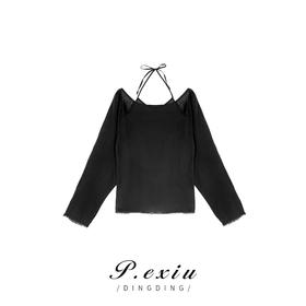 03-4潘依绣丁丁宠粉天-丝-麻-料吊带挂脖高级感毛边设计上衣 20872T