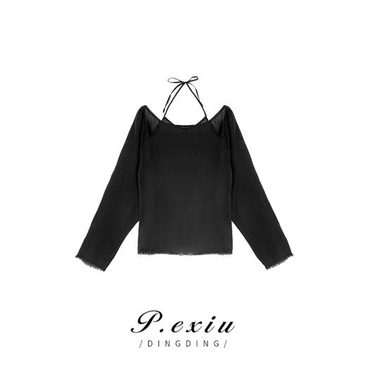 03-4潘依绣丁丁宠粉天-丝-麻-料吊带挂脖高级感毛边设计上衣 20872T 商品图0