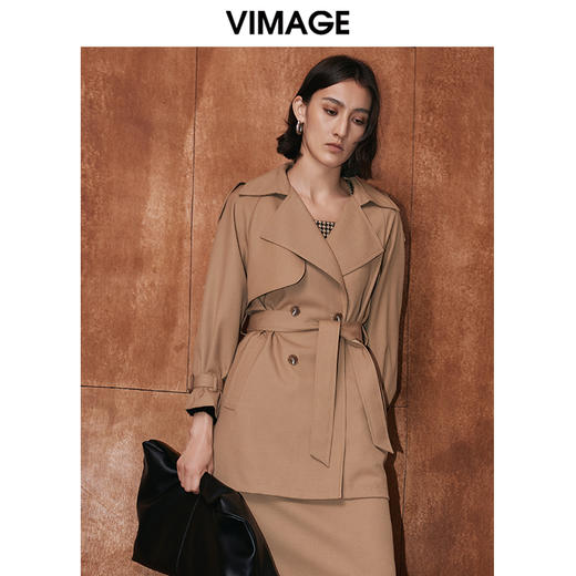 VIMAGE纬漫纪冬季新款时尚洋气经典翻驳领英伦风风衣外套V2004601 商品图3