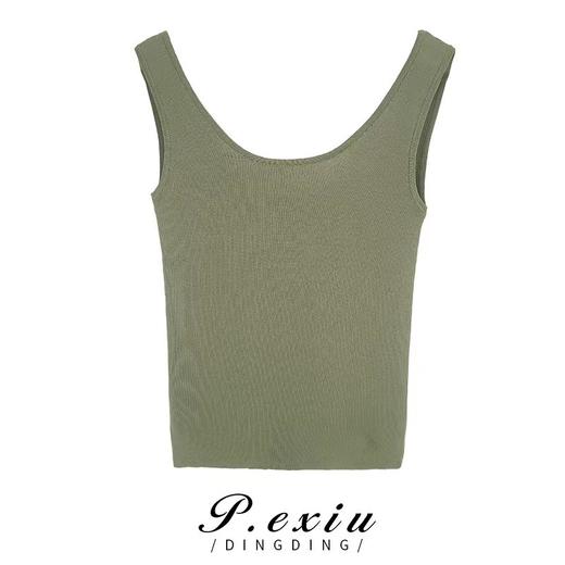 PanYiXiu/潘依绣百搭简约U背针织短款透气打底运动背心z592 商品图1