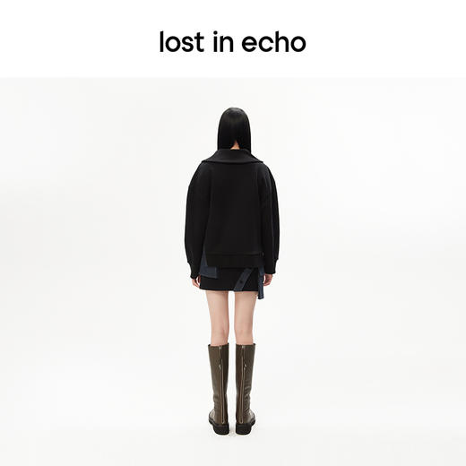 lost in echo设计师品牌大翻领休闲开衩短款卫衣口袋开衩短裙套装 商品图4