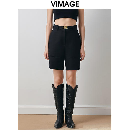 VIMAGE纬漫纪冬季新款时尚休闲通勤百搭简约直筒显瘦短裤V2005619 商品图3