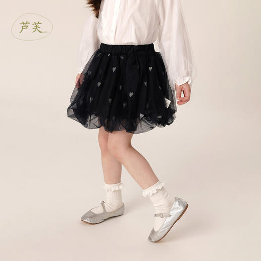【马克珍妮 芦芙】秋装新款 女童绣花网纱花苞短裙半身裙231763 商品图0