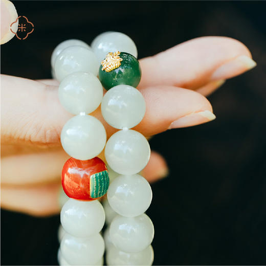 米马设计 冰润浅晴水 青海料和田玉手钏 对女生好18K金绿度母/五条经 商品图2