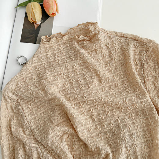 老米优品/小仙女的蕾丝衫《温柔泡泡蕾丝仙气打底衫》精美的小树叶花型无比治愈~~亲肤弹力好。T230907B 商品图4