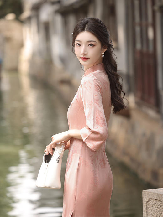 年轻款长款提花，淑女订婚服连衣裙旗袍XL-23276 商品图3