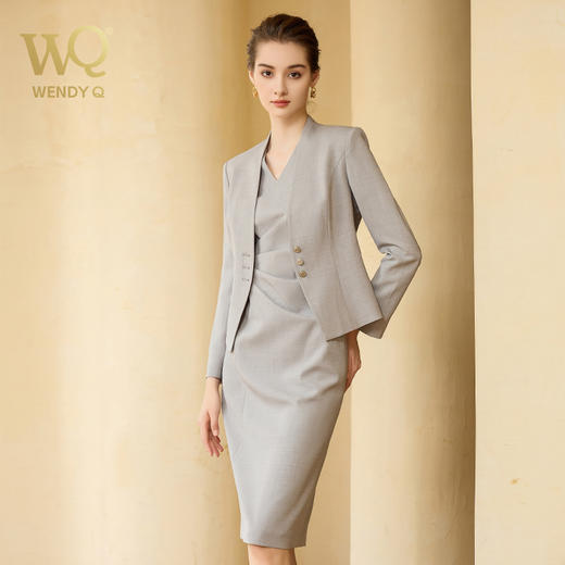 灰色西装外套女正式场合气质职场轻熟风无袖连衣裙两件套显瘦夏季 商品图2