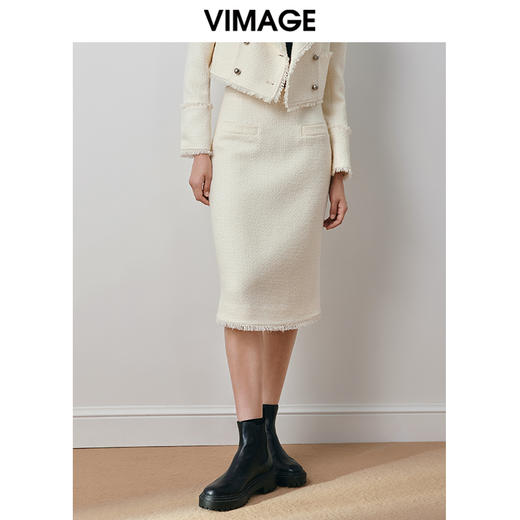 VIMAGE纬漫纪冬季新款气质高级感小香风高腰显瘦半身裙V2006620 商品图2