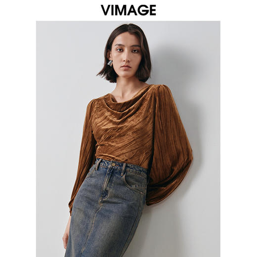 VIMAGE纬漫纪秋季新款设计感小众舒适显瘦小上衣女V2013620 商品图3