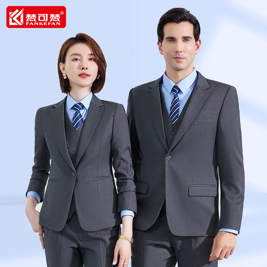高档灰色西装套装售楼部企业工装4S店销售工作服职业装西服定制 商品图0