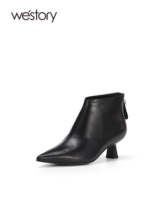 westory秋冬季复古小跟尖头女单靴马丁靴显脚小及脚踝W23DS83211 商品图2
