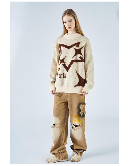 2305-GKRK 23年秋冬新品海马毛五角星撞色圆领针织毛衣 商品图10