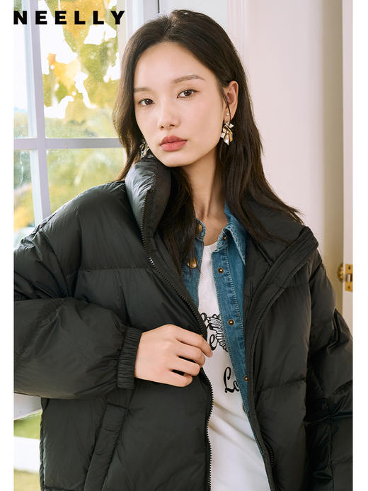 NEELLY纳俪85白鹅绒立领短款羽绒服2023冬季新款时尚休闲加厚外套N23124L03342 商品图2