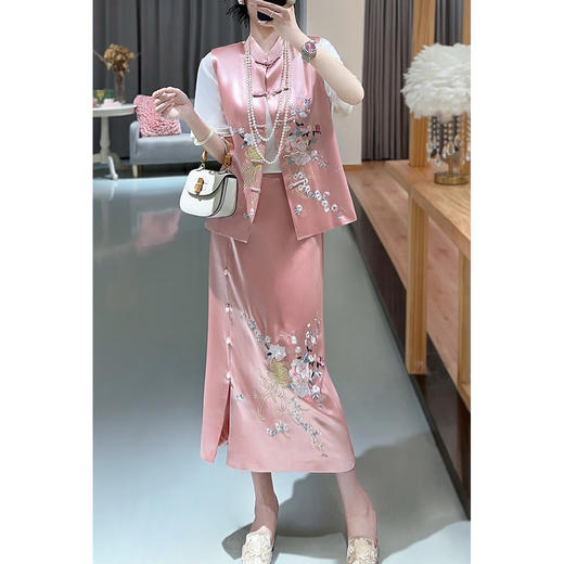 KDS-2306醋酸马甲+半裙中式国风两件套套装中国风刺绣南油女装秋 商品图0