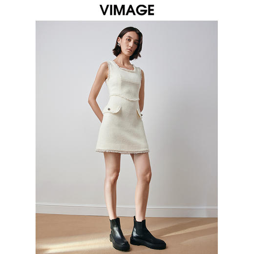 VIMAGE纬漫纪冬季新款气质小香风通勤收腰显瘦无袖连衣裙V2007624 商品图1