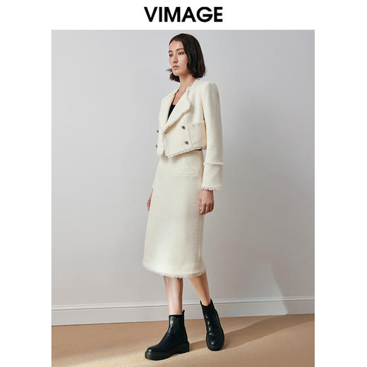 VIMAGE纬漫纪冬季新款气质高级感小香风高腰显瘦半身裙V2006620 商品图1