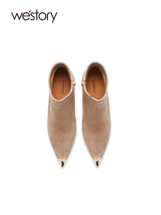 westory2023秋季新品女网红高跟半筒靴金属尖头细跟脚踝靴W23DS82771 商品图4