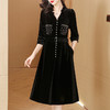 秋季新款，时尚复古优雅中长裙法式名媛风金丝绒黑色连衣裙AHM-ymy5290 商品缩略图0