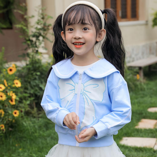 贝贝怡童装女童海军风娃娃领外套春秋新款蝴蝶结印花甜美上衣233S3262 商品图0