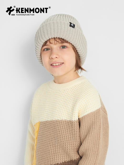 *【卡蒙】儿童双层护额保暖绵羊毛多巴胺毛线帽宽松套头针织帽6-9岁新KM-4430 商品图5