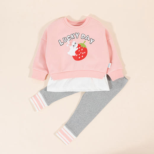 贝贝怡童装秋冬款女童加绒保暖卫衣套装兔子草莓卫衣休闲裤两件套233T2630
 商品图6