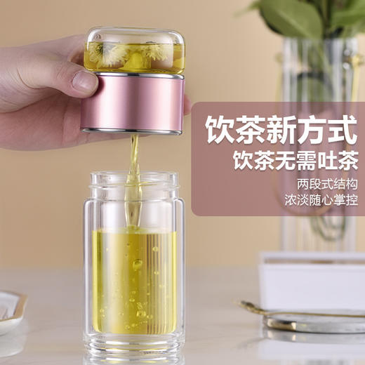 【茶水分离茶杯】便携双层玻璃杯   中老年家用高颜值水杯  花茶杯 商品图1