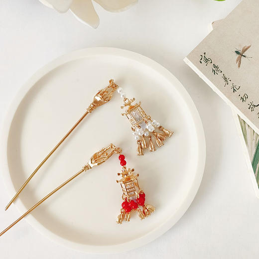 国潮古风发光灯笼发簪 复古宫灯流苏簪子 汉服步摇头饰发饰 商品图2