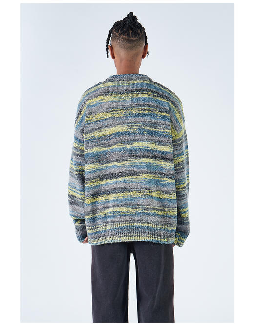 2303-GKRK 23年秋冬新品油画彩虹色渐变美式高街复古宽松圆领针织毛衣 商品图7