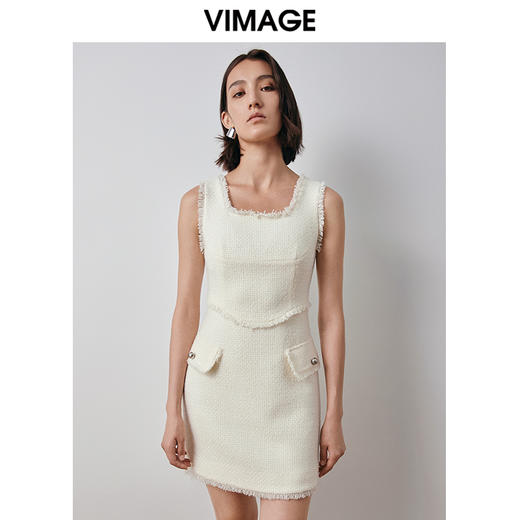 VIMAGE纬漫纪冬季新款气质小香风通勤收腰显瘦无袖连衣裙V2007624 商品图0