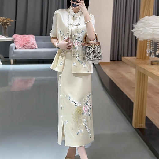 KDS-2306醋酸马甲+半裙中式国风两件套套装中国风刺绣南油女装秋 商品图4