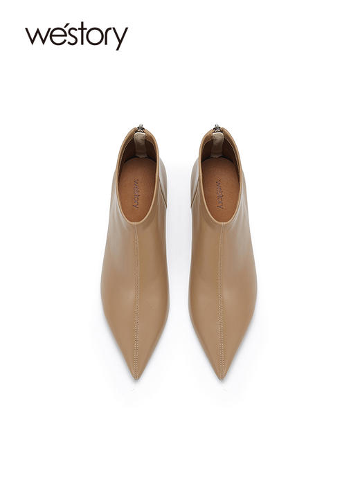 westory秋冬季复古小跟尖头女单靴马丁靴显脚小及脚踝W23DS83211 商品图5