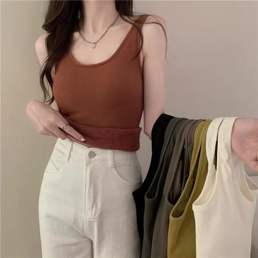 【秋冬常备之选！绒质面料加厚设计】毛圈发热内搭保暖背心加绒加厚带胸垫外穿打底保暖内衣马甲女 商品图2