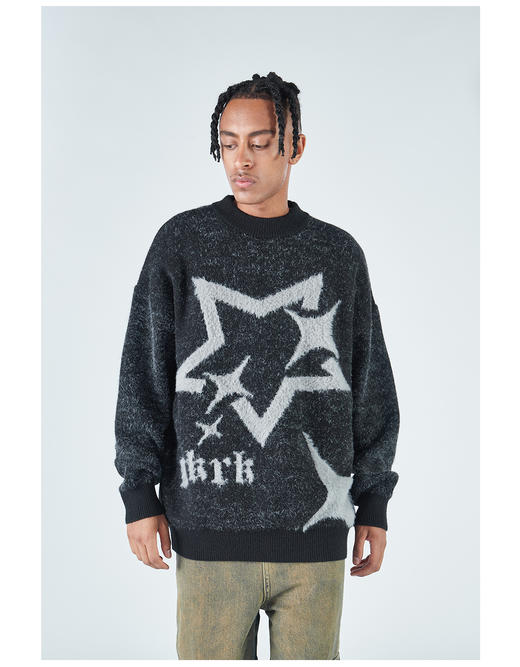 2305-GKRK 23年秋冬新品海马毛五角星撞色圆领针织毛衣 商品图5