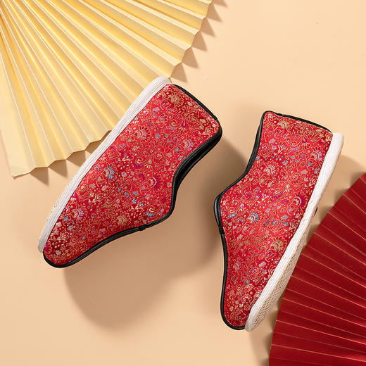 内联升女鞋手工棉鞋千层底经典贴胶底加密真丝织锦安棉8235A/FA 商品图3