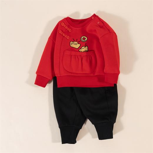 贝贝怡童装秋冬新款男童加绒卫衣束脚裤两件套保暖喜庆拜年服套装233T2633 商品图6