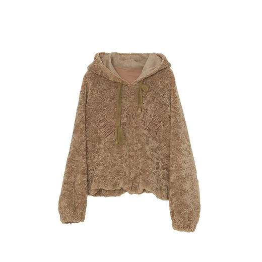 谜底毛毛卫衣女2023冬新品复古绣花连帽宽松短款长袖234MV1485 商品图4