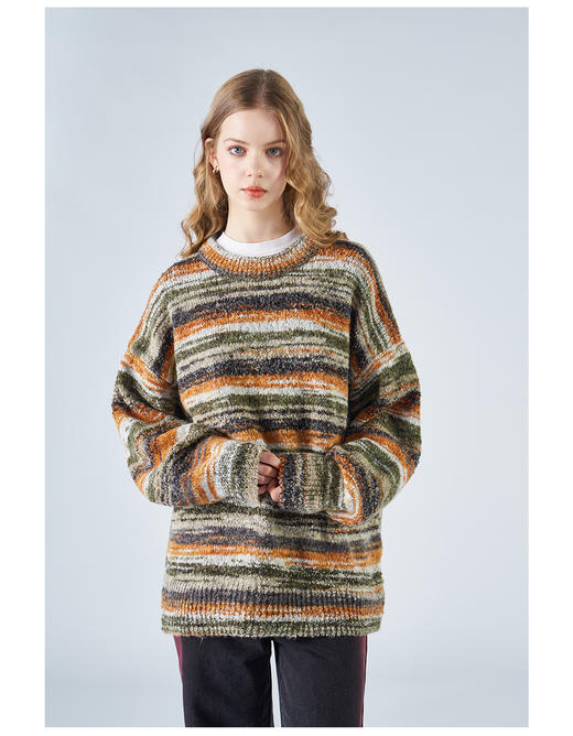 2303-GKRK 23年秋冬新品油画彩虹色渐变美式高街复古宽松圆领针织毛衣 商品图10