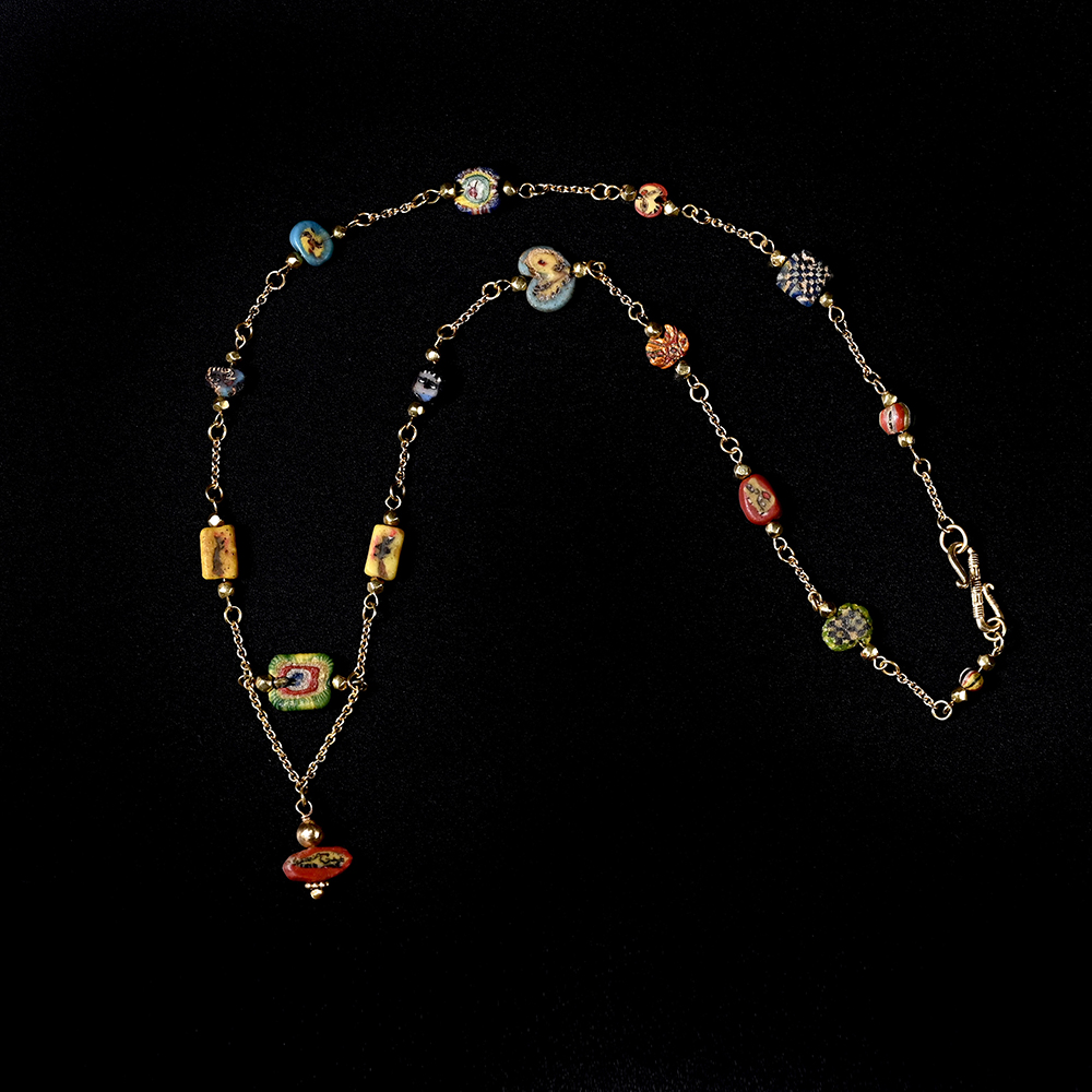 古罗马马赛克琉璃人面珠项链