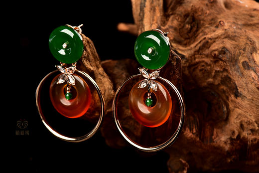 【环环相扣】红玛瑙绿翠耳坠     EZ12304023 商品图1
