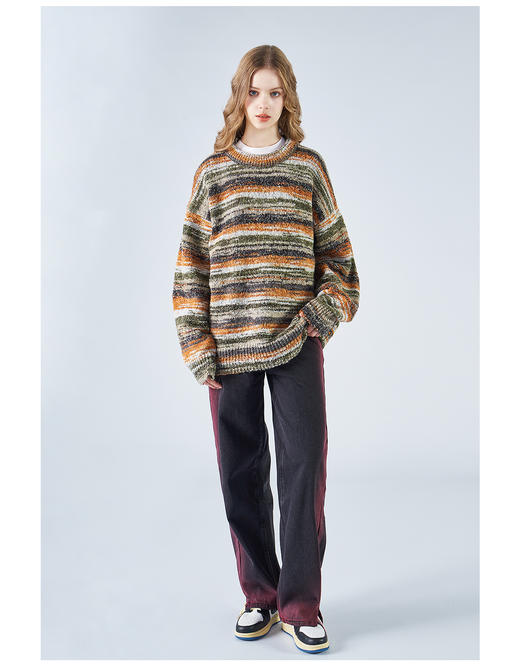 2303-GKRK 23年秋冬新品油画彩虹色渐变美式高街复古宽松圆领针织毛衣 商品图11