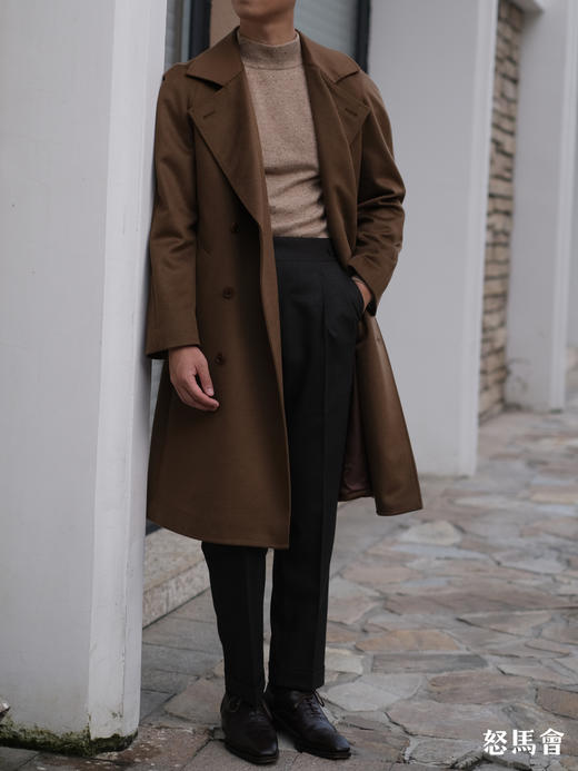 意大利羊绒羊毛驼色双排扣切斯菲尔德大衣 商品图6