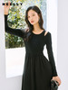 NEELLY纳俪商场同款赫本风小黑裙秋冬肩部镂空设计中长法式内搭裙N23084Y06662 商品缩略图2