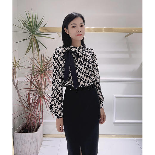 EIIR司歌职场印花几何长袖小立领衬衫T88G8696 商品图1