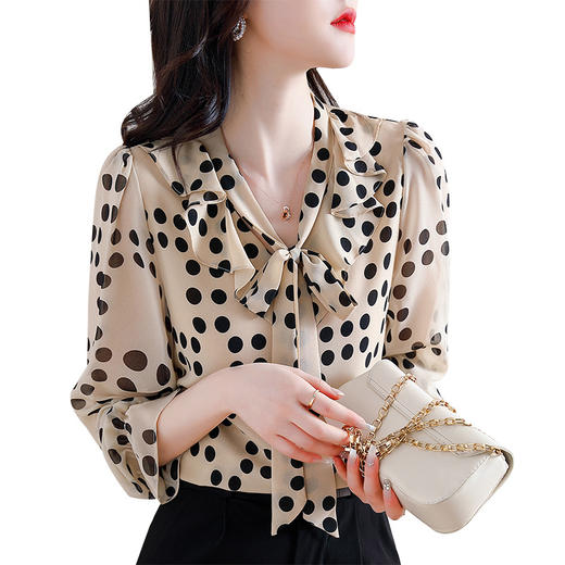 秋季雪纺波点衬衫，长袖新款飘带衬衣减龄漂亮洋气小衫上衣KQL-C20N166 商品图4
